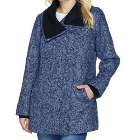 Isaac Mizrahi Blue Winter Snap Coat - Picture 1 of 9